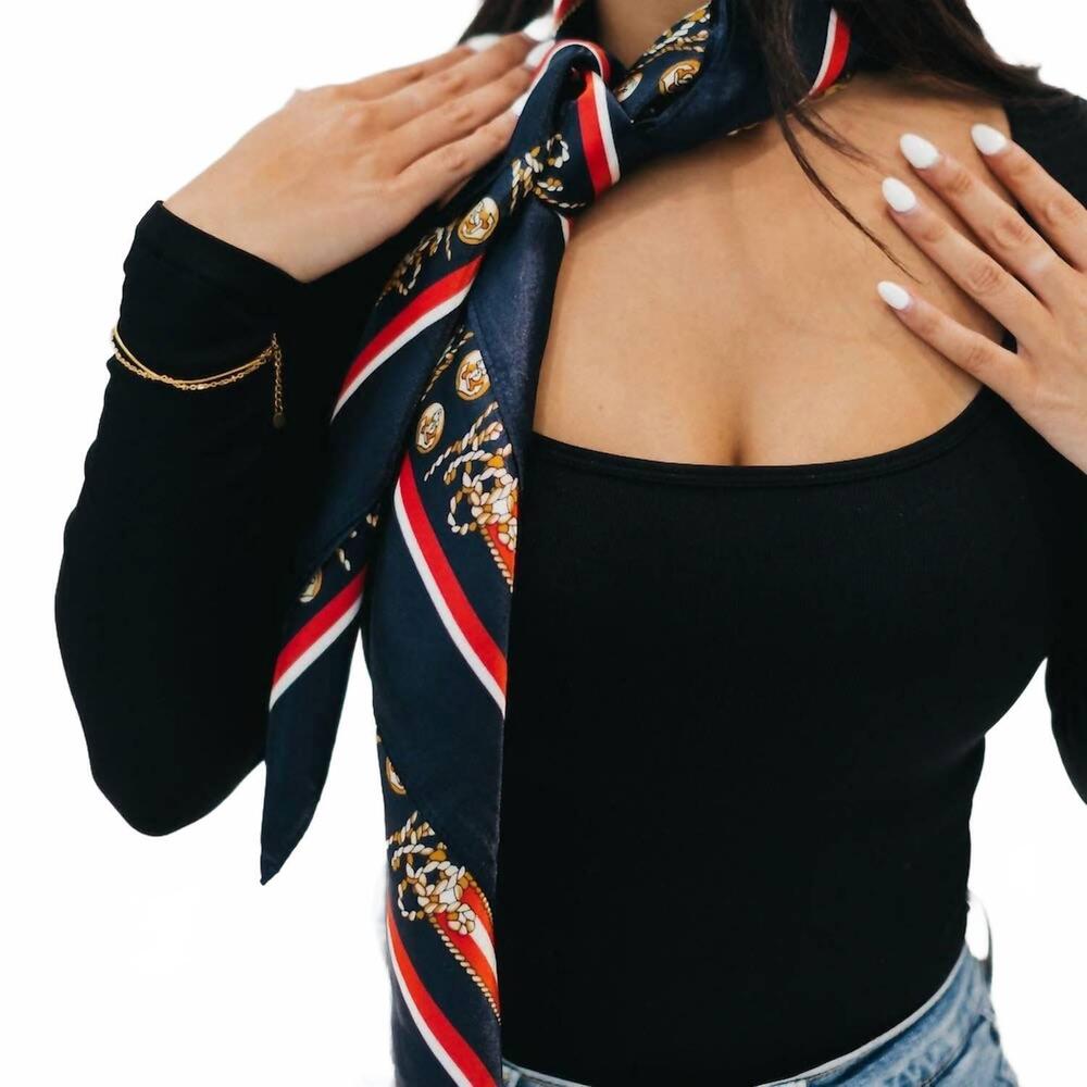 NEW PRETTY SIMPLE women's napa valley boho satin scarf in navy